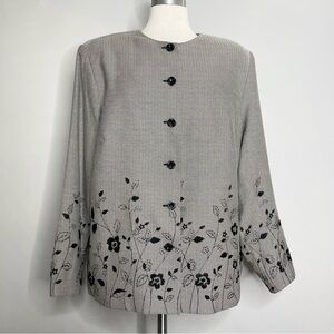 ALFRED DUNNER Embroidered Floral Herringbone Collarless Blazer Suit Jacket
